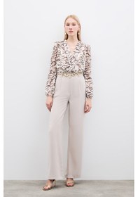 Resim Sateen Pileli Krep Pantolon - Taş-133394 Taş 