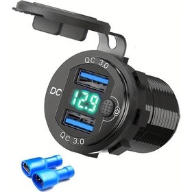 Resim Challenger Qc3.0 Destekli Yeşil Telsiz Alüminyum Alaşımlı Çift Usb Araç Şarj Cihazı 12v 24v 18w Hızlı Şarj Adaptörü Led Ekran Açma Kapama Düğmesi 