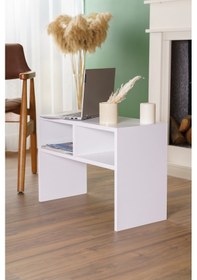 Resim Raflı Yan Sehpa Koltuk Sehpası C Sehpa Zigon Sehpa Servis Sehpası Beyaz 