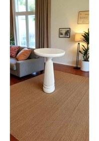 Resim Beyaz Renk Doğal Ahşap Mantar Sehpa Tekli Yan Sehpa Modeli - Mushroom Table Beyaz 