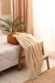 Resim %100 Pamuklu Çift Kişilik Pike, Koltuk Örtüsü, Çok Amaçlı Örtü 240x260 (Natural) 