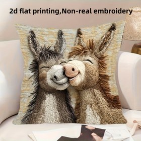 Resim 1 adet Sevimli Donkey Peluş Yastık Kılıfı - Yumuşak Bej Karikatür Donkey Tasarımı, 45.72x45.72cm, Tek Taraflı Baskı, Gerçekçi Olmayan Polyester Kumaş, Fermuar Kapatma, Makinede Yıkanabilir - Ev Dekoru, Düğünler, Ofis veya Stüdyo için Mükemmel, Dekoratif Yastıklar 