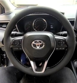 Resim deri DİKİŞLİ DİREKSİYON KILIFI SİYAH GRİ DİKİŞLİ TOYOTA COROLLA YENİ DİREKSİYON İÇİN 