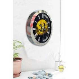 Resim Bahat Krom Çerçeveli Salon Ofis Duvar Saati 36 cm 