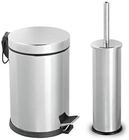 Resim Paslanmaz Pedallı 5 Lt Çöp Kovası - Klozet Fırçası 2'li Banyo Seti 