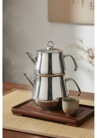 Resim Yunusoğlu Home Aletta Büyük Boy Paslanmaz Çelik Çaydanlık Metal Kulp Aile Boy Kullanım 1.6l+2.5l Gri 