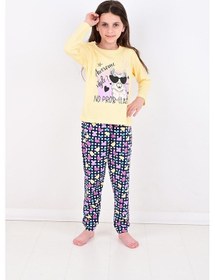 Resim Uzun Kollu Kız Çocuk Pijama Takımı No Prob Lama Sarı 