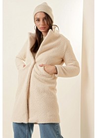 Resim Bigdart 9082 Oversize Kaşe Kaban - Ekru 001 