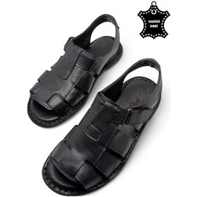 Resim Magic Shoes Hakiki Deri Ortopedik Erkek Sandalet Siyah-22 