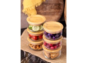 Resim Bambum Duo 300ML 6'lı Bambu Kapaklı Cam Kahvaltılık Seti 