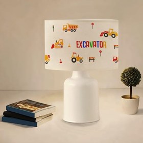 Resim Kumaş Baskılı İnşaat Makineleri Çocuk Odası Abajur Lamba | ByLamp 
