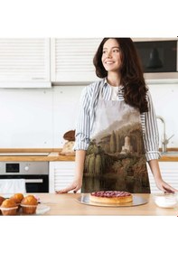 Resim Orman Manzara Detaylı Mutfak Önlüğü Keten Kumaş, Uluslararası Yıkama Ve Solmama Sertifikası Çok Renkli 