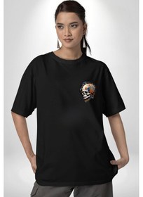 Resim Kuru Kafa Kristal Siyah Oversize Unisex Ön Sol Yan Minimal Baskılı Tişört Koyu Siyah 