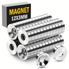 Resim 20 adet Ağır Hizmet Tipi Neodim Disk Mıknatıslar, 12x3mm 4mm Gömme Delikli - Aletler, Ev ve İşyeri Kullanımı için Güçlü ve Dayanıklı, Neodim Mıknatıslar 