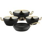 Resim OMS Sirena 7 Parça Granit Döküm Tencere Seti Siyah Gold 3540 