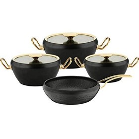 Resim OMS Sirena 7 Parça Granit Döküm Tencere Seti Siyah Gold 3540 