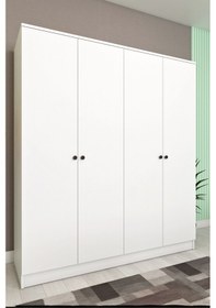 Resim Ases Mobilya Ases Ela536 Geniş Gardırop Bol Raflı Askılıklı 4 Kapaklı Ve 2 Ayrı Renk Beyaz - Safir Meşe Beyaz 