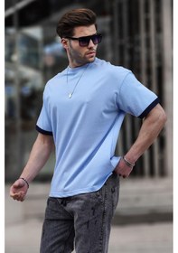 Resim Madmext Bebe Mavisi Oversize Bisiklet Yaka Tişört 6184-bebe Mavisi Bebek Mavisi 