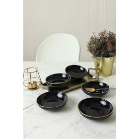 Resim Keramika Siyah Gold Halka Çerezlik / Sosluk 13 cm 6 Adet 