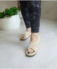 Resim Çapraz Bant Yumuşak Taban Eva Deniz,plaj,havuz Terliği Krem 