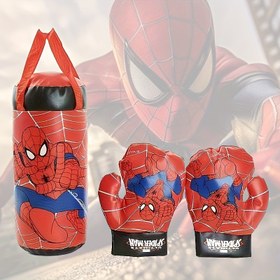 Resim 3 Parça Marvel Spider-Man Süper Kahraman Temalı Boks Torbası, Eldiven ve Açık Hava Spor Çantası Seti 