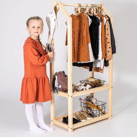 Resim Montessori Ahşap Elbise Askılığı Çift Raflı - Beyaz 