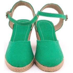 Resim Star Tombis Gerçek Elişi Topuğu Açık Bilekten Bantlı Dolgu Topuk Keten Hasır Espadril Handmade Yeşil 
