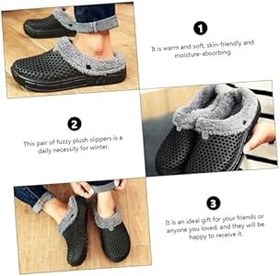 Resim COLLBATH Kışlık Siyah Kalın Tabanlı Erkek Ev Terliği Kaymaz İç Mekan Peluş Astarlı Ayakkabı 