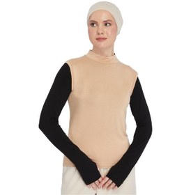 Resim Altobeh Organik Kolsuz Balıkçı Yaka Likralı Kadın Sıfır Kol Body Koyu Bej 