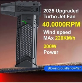 Resim Sunshine022 Siyah 400000 Rpm Turbo Jet Fan Üfleme Emme 2si 1 Arada Araç Temizleyici 3 Nozullu Type C Toz Kar Temizleme Hızlı Soğutma 