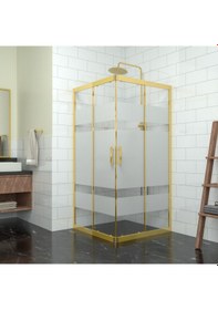 Resim Tekno Duş Gold Vega 6mm Kumlamalı Cam Kare Duşakabin Beyaz - Şeffaf 