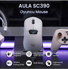 Resim Aula Sc390 Paw3311 Sensör 20000 Dpı 1000hz Kablolu Ve Kablosuz Gaming Oyuncu Mouse Beyaz Sc390 