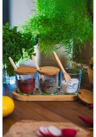 Resim Marsala Bambu Kaşıklı Ve Stantlı 3'lü Baharatlık Seti 190 Cc Renkli 