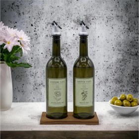Resim Mediterian Yeşil Ahşap 2'li Yağdanlık Seti, doğal ve şık tasarım, 750-999 ml, 2 parça 