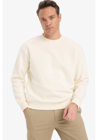 Resim Defacto Relax Fit Bisiklet Yaka Kalın İçi Yumuşak Tüylü Basic Düz Sweatshirt T5139az25auer140 Ekru 