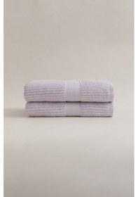 Resim Ivory Lila Fitilli Mikro Fiber %100 Pamuk 2li El Yüz Havlusu Seti Lila 