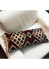 Resim 3 Lü Bordo Kilim Desenli Püsküllü İç Dolgulu Dekoratif Kırlent Seti Etnik Bohem Salon Koltuk Yastığı Bordo 