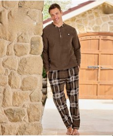 Resim Pijamoni Erkek Düğme Yaka Kışlık Polar Pijama Takımı 6100/4 - 1 Adet Kahverengi 