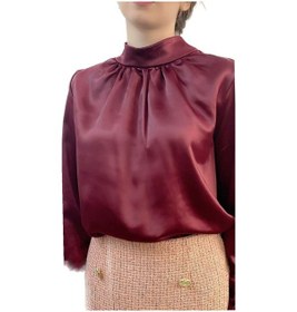 Resim Mois Atelier Bordo Saten Büzgülü Bluz Gömlek Tasarım Büyük Beden Tesettür Bordo 