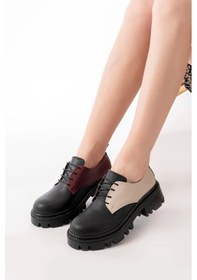 Resim 868-754 Siyah Garni Bağcıklı Günlük Yüksek Tabanlı Loafer Ayakkabı Siyah 