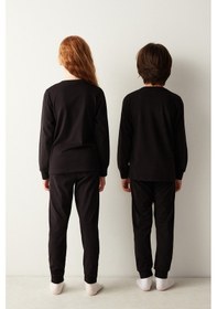 Resim Unisex Çocuk Wonderful Kid Slogan Baskılı Pijama Takımı Siyah 