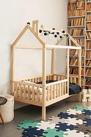 Resim Unisex Montessori Bebek ve Çocuk Karyolası Çatılı Doğal Ahşap Yatak Doğal Ahşap 120 x 200 LoolpiNM54 