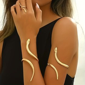 Resim 3'lü Minimalist Yılan Seti - Zarif Yılan Kolye, Bileklik & Küpe Seti, Bakır Kaplama, Vintage Tarz, Tüm Mevsim Giyilebilir, Günlük & Özel Gün Takı 