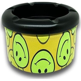 Resim Smiley Desen Metal Mini Sigara Küllüğü Sarı 8cm 