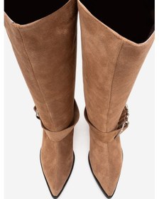 Resim Luvishoes Helıos Toprak Süet Hakiki Deri Tokalı Kadın Western Çizme Toprak 