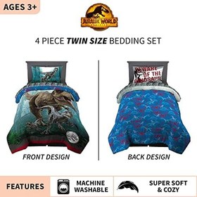 Resim Jurassic World Dominion Mavi Velociraptor ve Rexy T-Rex Süper Yumuşak Mikrofiber Ters Çevrilebilir Yorgan, Çift Boy, Franco Kids'den Yatak Takımı 