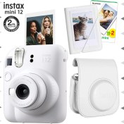 Resim Instax Mini 12 Beyaz Fotoğraf Makinesi-20'lu Film-Mini Albüm ve Deri Kılıf Seti 
