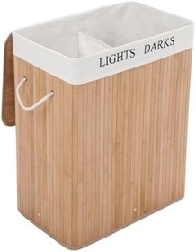 Resim Jouis Çamaşır Sepeti Doğal Bambu Katlanabilir Kirlilik, Yıkanabilir Çıkarılabilir Astar Torbalı, Sele Görünümlü Şık ve Dayanıklı Çamaşır Sepeti, Kapaklı ve Ergonomik Tasarım (2 Bölmeli) 