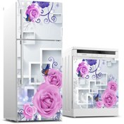 Resim Jasmin2020 Mor Gül Ve Çiçekler Buzdolabı Ve Bulaşık Makinası Sticker Kaplama Etiketi 
