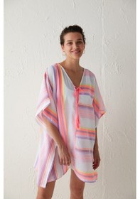 Resim Çizgili Neon Kaftan Çok Renkli 